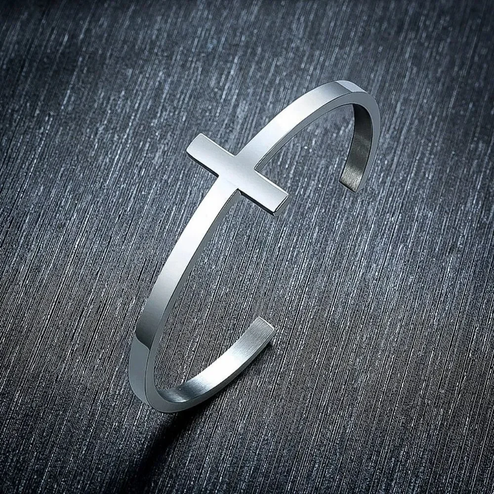 Stainless Steel Cross Cuff Bracelet